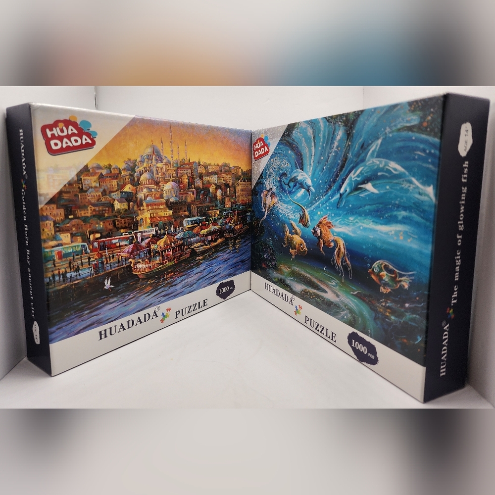 HUADADA 1000 Piece Puzzle Set • Ancient City of Golden Horn & Glowing Sea Fish